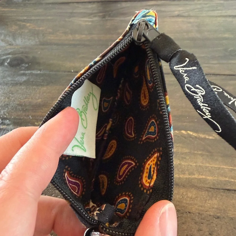 Vera Bradley Zip ID Case Womens Brown‎ Paisley Key Chain Wallet Coin Purse